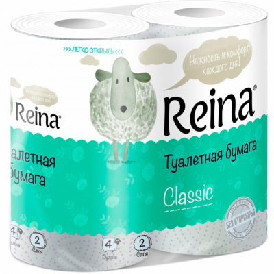 Туалетная бумага Reina 2-слойная, 4 рулона